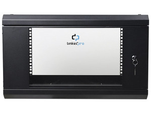 Gabinete de pared 6U Linkedpro SR1906LH3G, con puerta de cristal templado. Color Negro