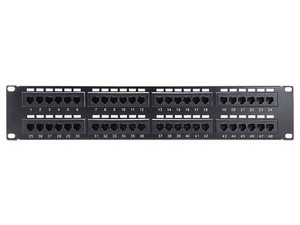 Patch Panel Enson ENS-PAT48C6A 2UR Precargado Cat6A con 48 Puertos Montaje en Rack Estándar de 19 Pulgadas. Color Negro.