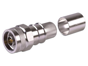 Conector Tipo N Macho RF Industries EZ-600-NM-HX, Plegable, Pin Cautivo para cable LMR600, Color Plateado.