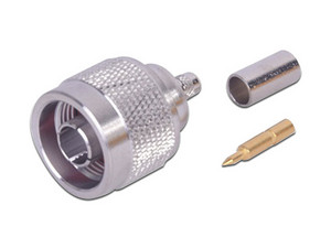 Conector Tipo N Macho RF Industries RFN-1005-C1 de Anillo Plegable para Cable RG-142, Color Plateado.