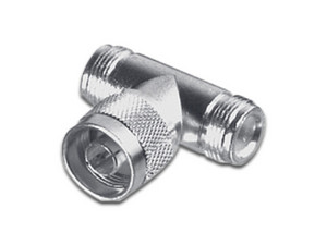 Adaptador en T RF Industries RFN-1010-1 de Conector N Macho a Doble N Hembra.