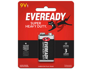 Paquete Batería Eveready Super Heavy Duty de 9V.