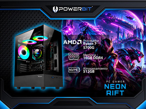 PC Gamer Powerbit Neon Rift:
Procesador AMD Ryzen 7 5700G (hasta 4.6 GHz),
Memoria de 16GB DDR4,
M.2 de 512GB,
Wi-Fi,
Video Radeon Graphics,
S.O. Windows 11 home (Versión de Prueba). PC Gamer Powerbit Neon Rift:
Procesador AMD Ryzen 7 5700G (hasta 4.6 GHz),
Memoria de 16GB DDR4,
M.2 de 512GB,
Wi-Fi,
Video Radeon Graphics,
S.O. Windows 11 home (Versión de Prueba).