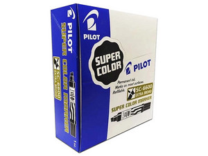 Marcador Permanente Jumbo Pilot Super Color, Punta Tipo Cincel, Color Azul, Caja con 12 Piezas.