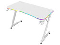 Escritorio Gamer Ergonómico Olympus Spot Glow Pro MRX8000, Estructura Z, 120 x 60 cm, Soporta hasta 100 kg, ABS, PC, Acero, Aglomerado de 18 mm, Recubrimiento de melamina en fibra de carbono, RGB, 1 Gancho, 1 Porta Vasos, Legend, Blanco.