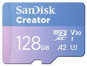 Memoria Sandisk Creator MicroSDXC UHS-I U3 V30 A2 de 128GB, Clase 10, Incluye Adaptador SD.