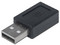 Adaptador Manhattan de USB-A (macho) a USB-C (hembra). Color Negro.