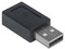 Adaptador Manhattan de USB-A (macho) a USB-C (hembra). Color Negro.