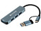 Hub USB 3.0: 4 Puertos, Salida Tipo C, Cable 15cm. Color Gris.