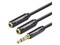 Cable Divisor Ugreen de Conector 3.5mm Macho a 2 puertos 3.5mm Hembra, 25cm. Color Negro.