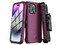 Funda MyBat Pro Maverick para iPhone 14 Pro con mica de cristal templado. Uso rudo. Color Morado.