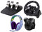 Kit Gamer Incluye: Volante Logitech G920 Driving Force compatible con PC (USB), y Xbox One, Series X y S,  Audífonos con micrófono inalámbricos Gamer Logitech G733 LightSpeed, Iluminación RGB, USB. Color Violeta y Palanca de cambios Logitech Driving Forc