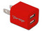 Cargador para pared Vorago AU-106 de 2 conectores USB. Color Rojo.