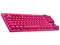 Teclado mecánico Logitech PRO X 2 TKL Magenta, interruptores intercambiables, RGB, USB-C, diseño compacto sin teclado numérico.