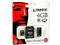 Memoria Kingston microSDHC de 4GB Clase 4, incluye adaptador SD y lector de tarjetas microSD USB 2.0