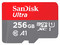 Memoria MicroSDXC A1 U1 Sandisk Ultra de 256GB, Clase 10, Incluye adaptador SD.