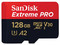 Memoria Sandisk Extreme Pro MicroSD U3 V30 A2 de 128GB, Clase 10, Incluye Adaptador SD.