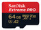 Memoria Sandisk Extreme Pro microSDXC UHS-I U3, clase 10 de 64 GB.