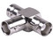 Adaptador Tripié RF Industries RFB-1131 en Forma T de BNC(Hembra) a Doble BNC(Hembra). Color Plateado