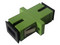 Adaptador SBE TECH Monomodo de SC a APC para fibra óptica. Color verde con orejas