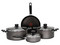 Batería de Cocina T-Fal 5819500, Con tapas y mangos ergonómicos, Recubrimiento antiadherente, Aluminio, 7 Piezas, Color Gris.